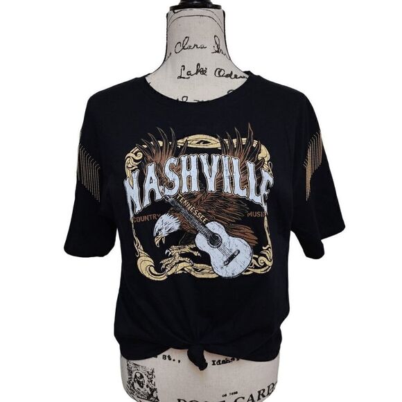 🦅🎸 Nashville Country Music Cowgirl Fringe Tie Concert T-shirt Tee Top M NWT - Picture 1 of 12